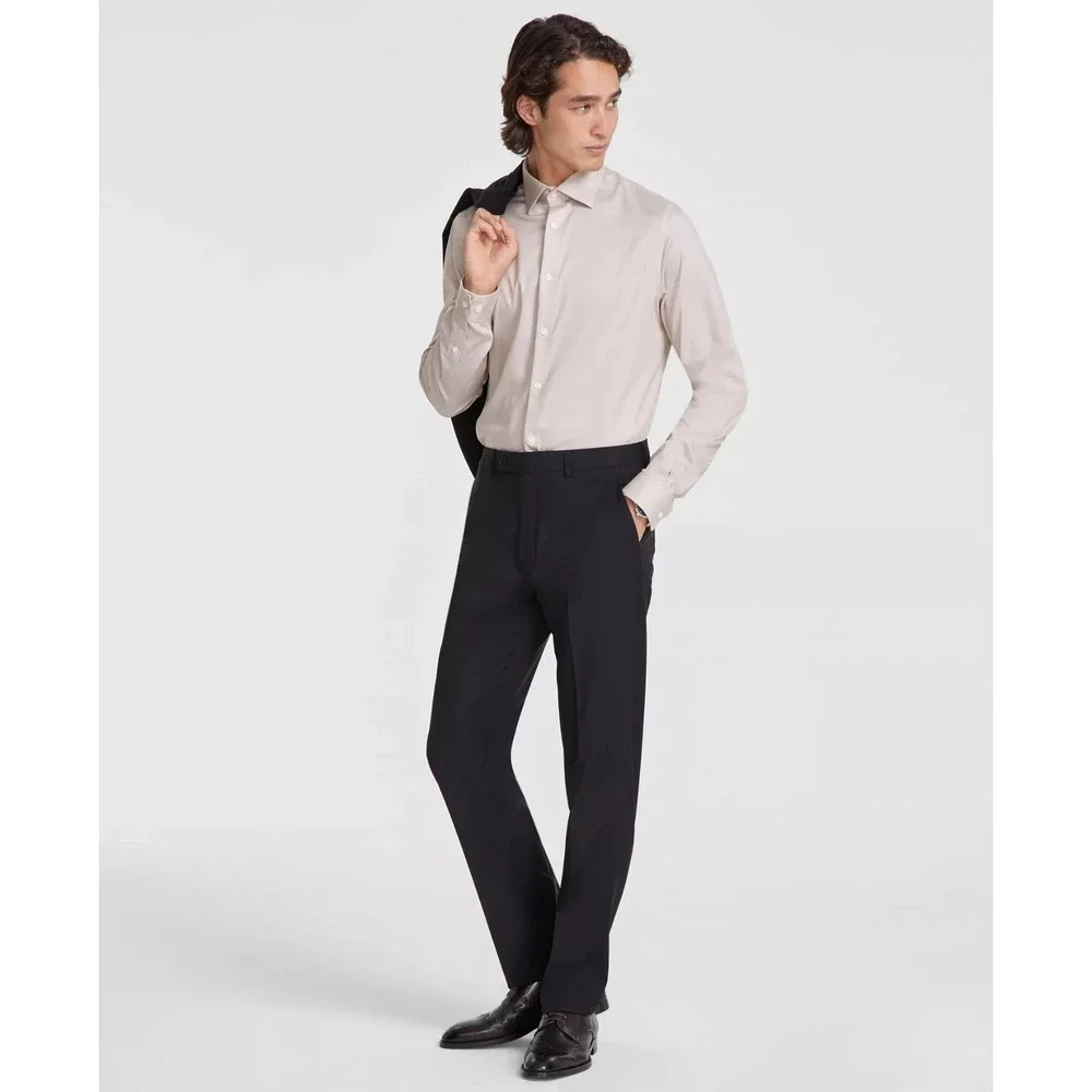 Calvin Klein Mens Black Slim Fit Wool Blend Stretch Dress Pants 33W 30L